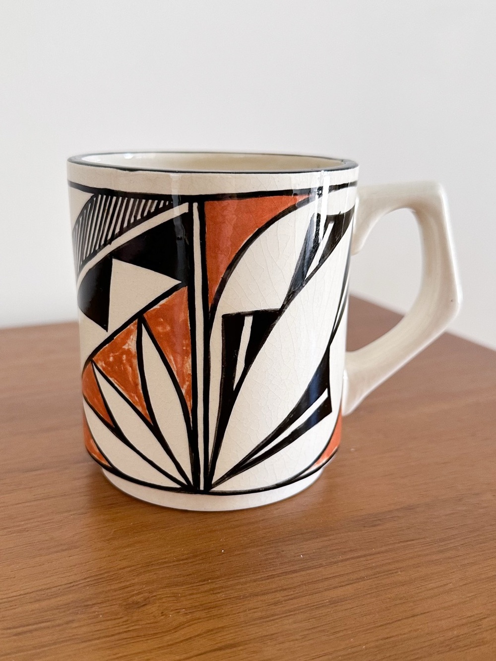 Vintage Acoma Style Pottery Mug Geometric Black White Terracotta Southwestern